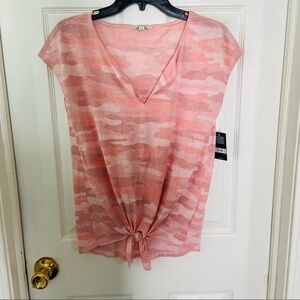 NWT LUCKY BRAND pink tie Front camo soft burn out shirt size small